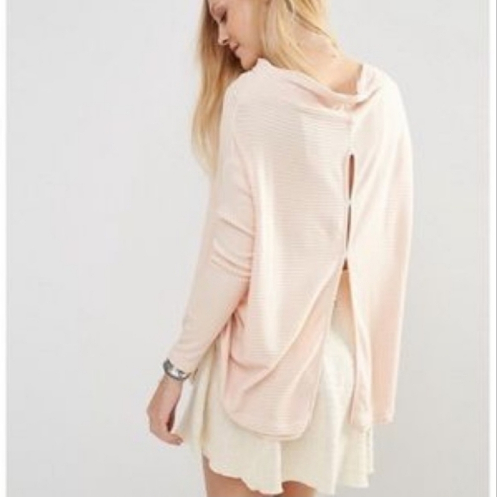 Free People Lover Pink Mock Neck Ribbed Sweater XS